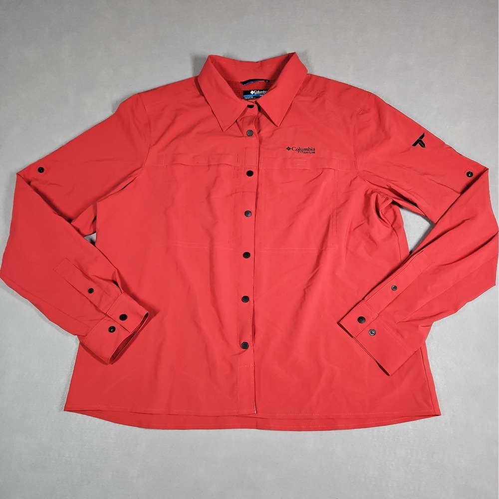 Columbia Titanium Womens Red Omni-Shade Vented Outdoor Shirt Size Large